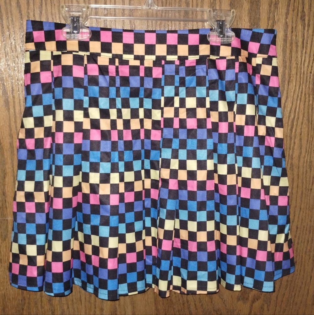 Rainbow Lightweight Checker Print Skirt